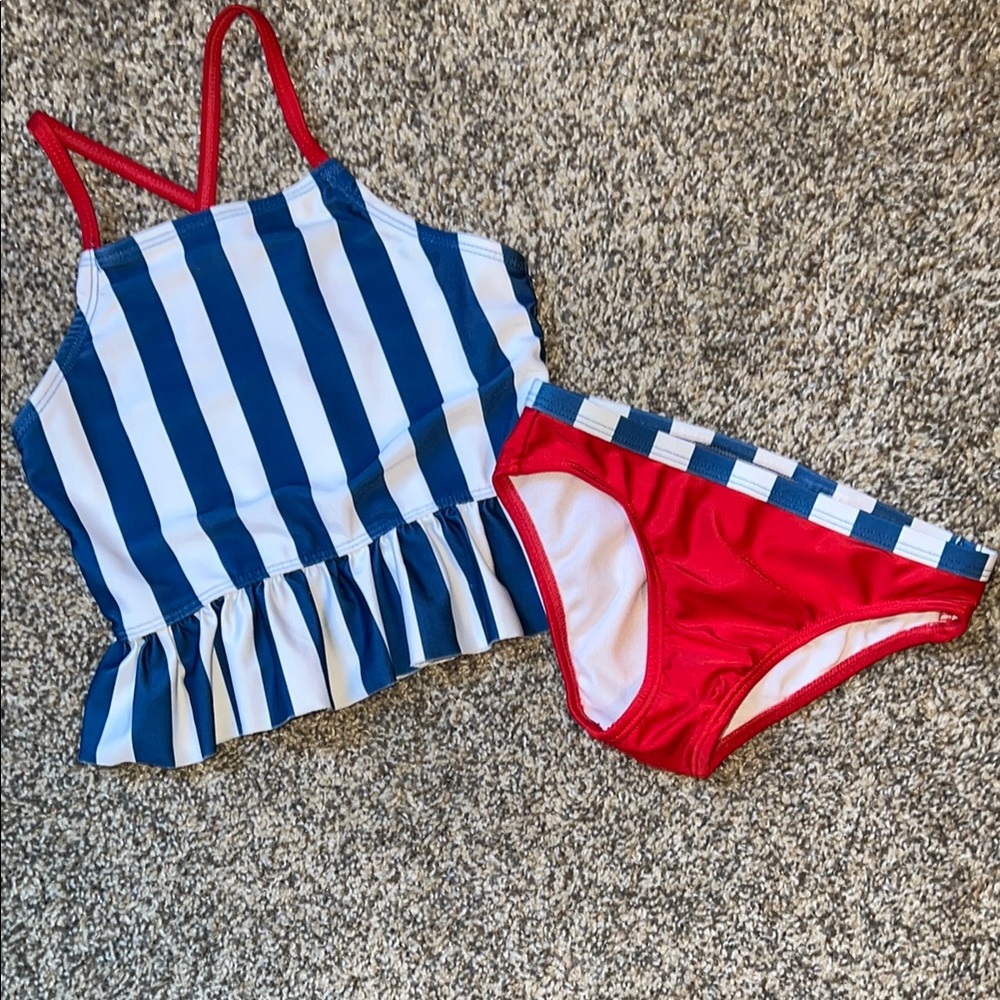 NWOT Wonder Nation Blue and Red Bikini with Peplum Ruffle